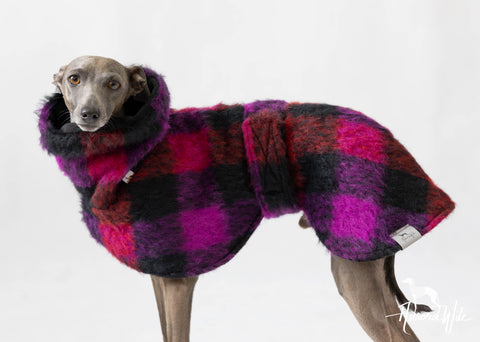 Checkered pink wool coat