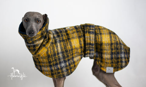 Checkered mustard wool coat