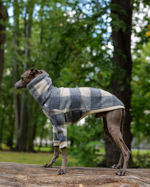 LIMITED /ZIPPER grey checkered wool